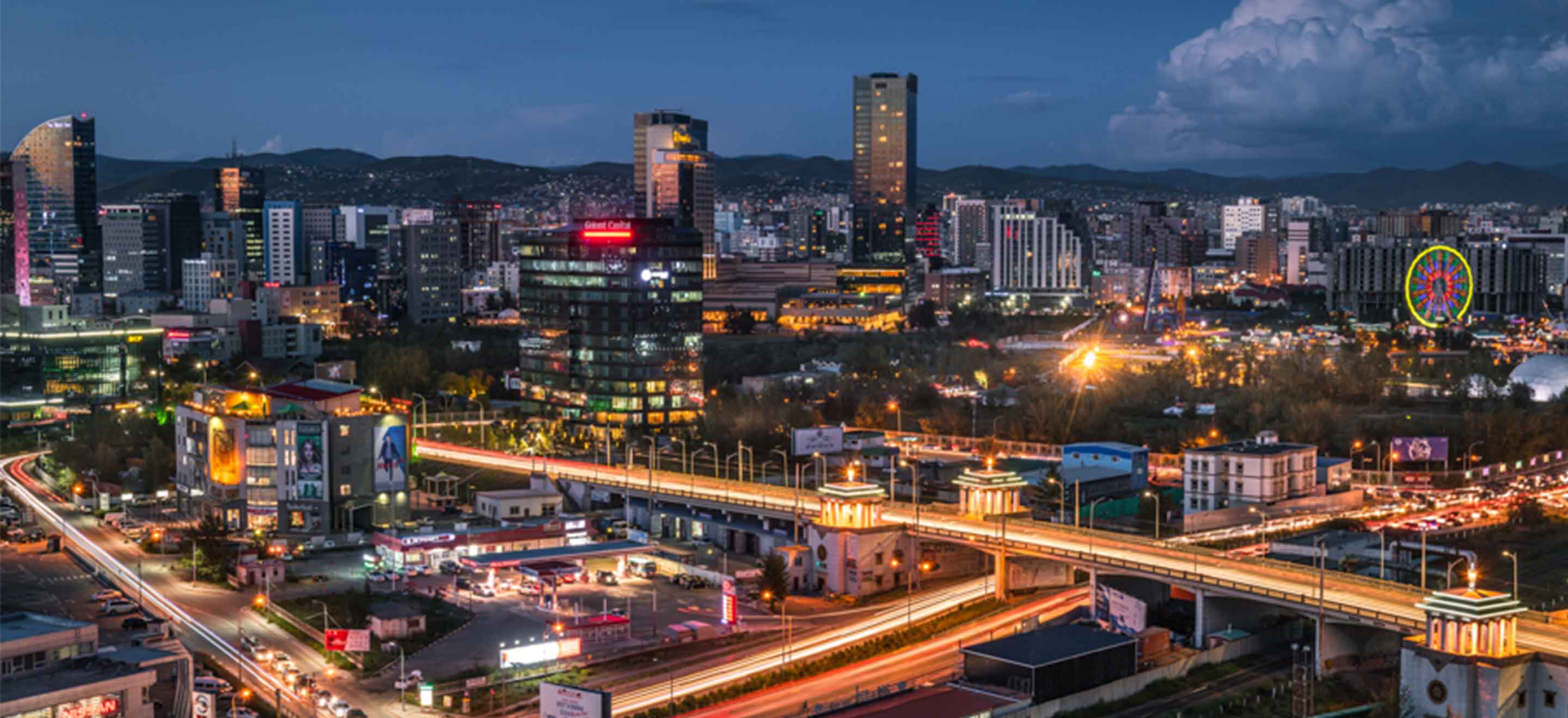 Central Ulaanbaatar at night.